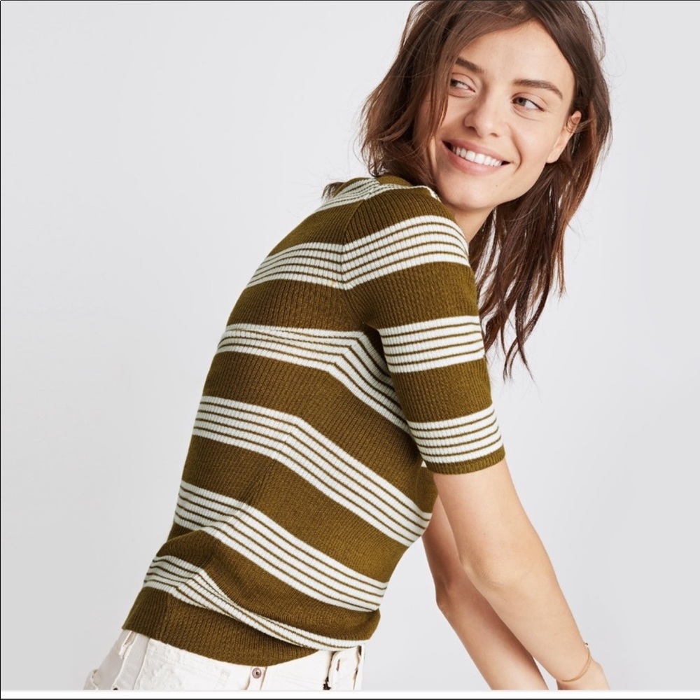 Madewell Short Sleeve Sweater Bennett Stripe Olive